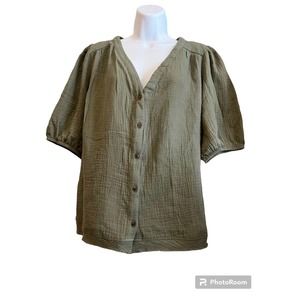 New Knox Rose Army Green Short Sleeve Blouse Medium